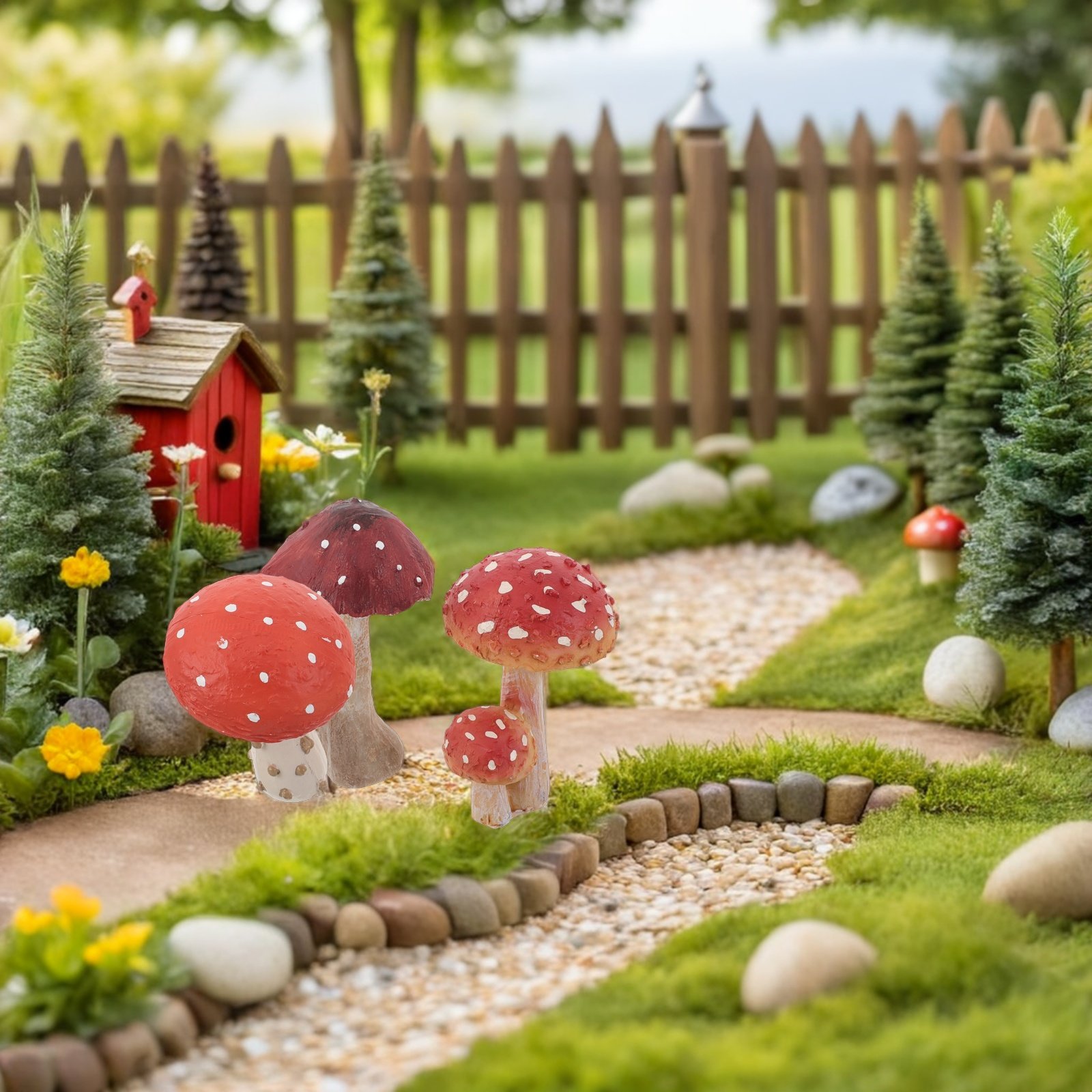 Bonsai Garden Set Up - Набор из 3 садовых статуэток-грибов из